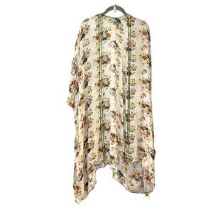 Lovestitch‎ OS Open Kimono Kaftan Cover Up Beach Beaded Floral Boho Gypsy Swim